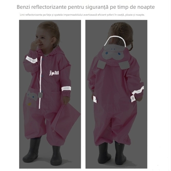 Poncho de ploaie pentru copii, piesă unică, stil desen animat, pentru bicicletă, țesătură Oxford, grosime normală, strat impermeabil cu adeziv A/C, personalizare disponibilă