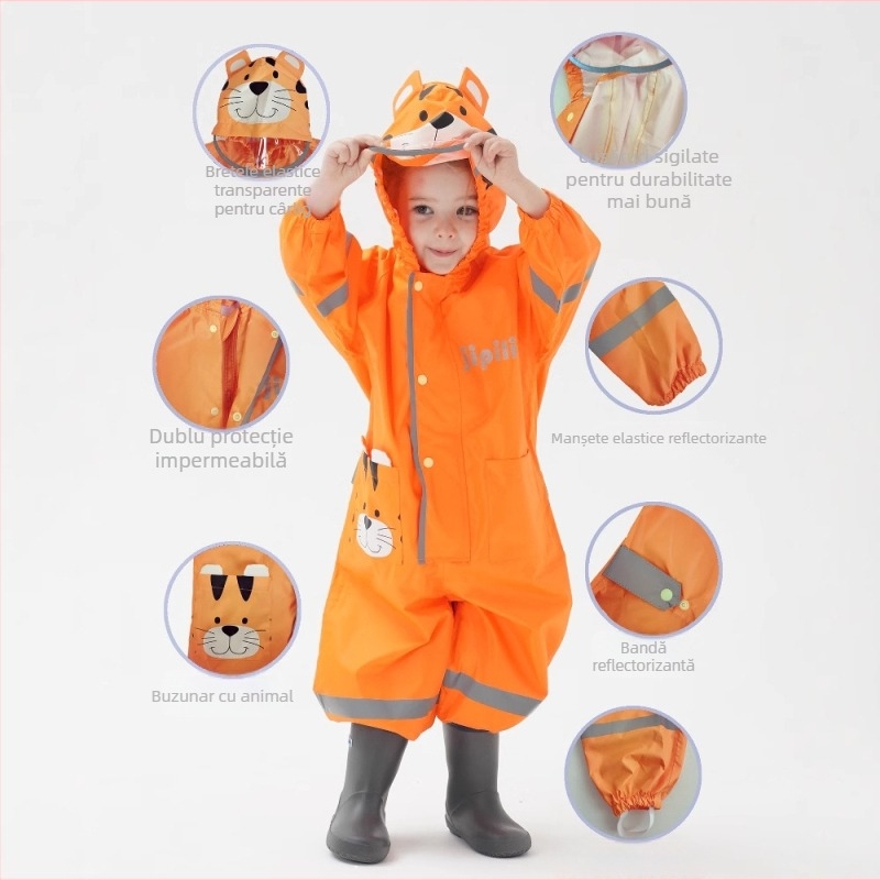 Poncho de ploaie pentru copii, piesă unică, stil desen animat, pentru bicicletă, țesătură Oxford, grosime normală, strat impermeabil cu adeziv A/C, personalizare disponibilă