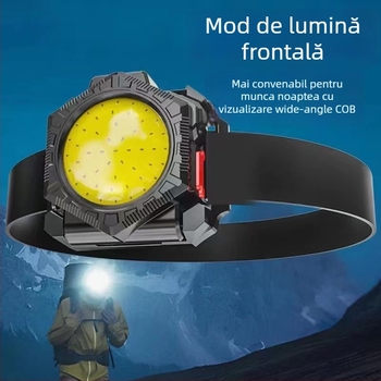 Lanternă frontală LED compactă pentru exterior, multifuncțională, 5W, 1000mAh, reîncărcabilă, rotire la 360°