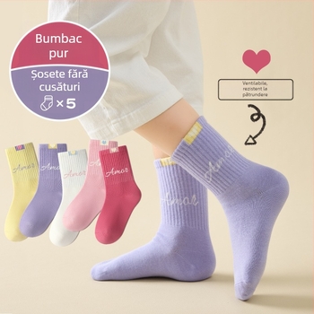 Sosete pentru copii din bumbac, primăvară-toamnă, lungime mijlocie, dungi, tricot Jacquard, respirante și antibacteriene