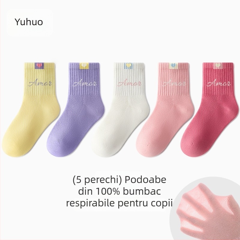 Sosete pentru copii din bumbac, primăvară-toamnă, lungime mijlocie, dungi, tricot Jacquard, respirante și antibacteriene