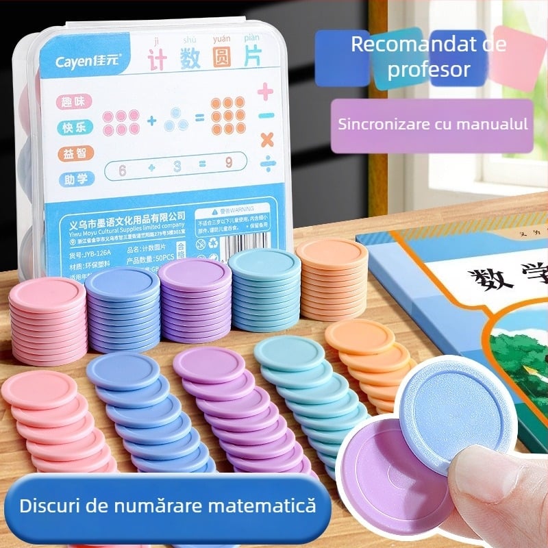 Monede didactice pentru matematică, clasa întâi: forme geometrice și calcule de adunare/scădere, plastic, Modian, cod Jyb-126bm, vârstă 7–14, neelectrice