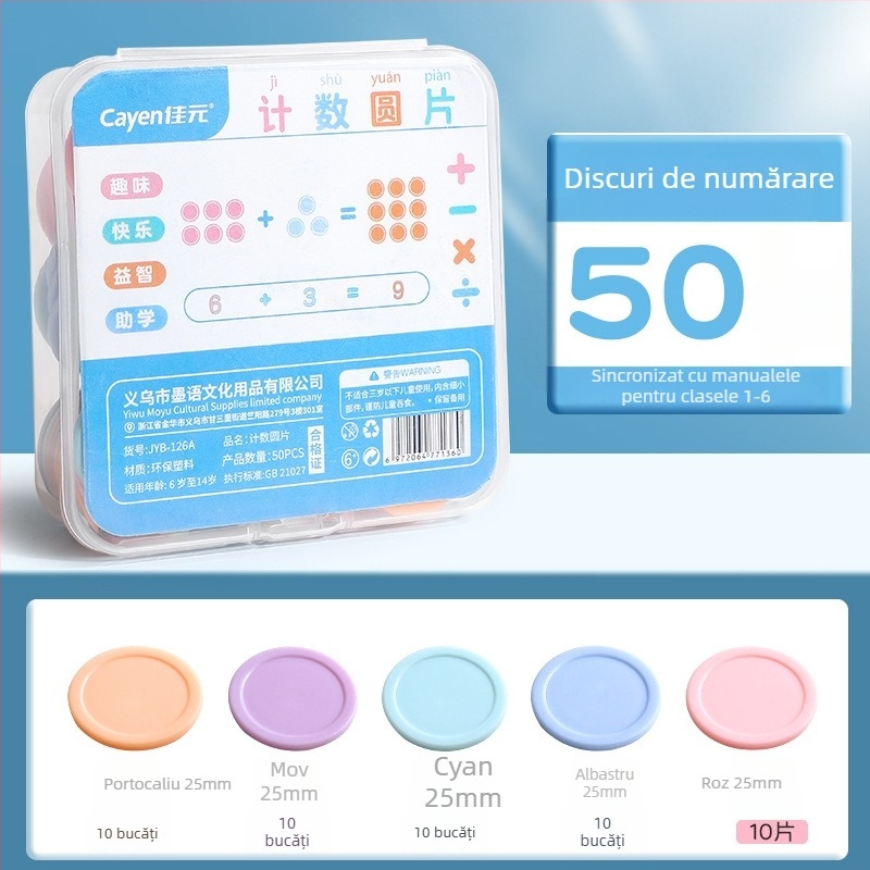 Monede didactice pentru matematică, clasa întâi: forme geometrice și calcule de adunare/scădere, plastic, Modian, cod Jyb-126bm, vârstă 7–14, neelectrice