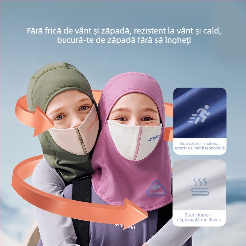 Șapcă/bandană de ski pentru copii — protecție facială, anti-vânt, călduroasă, pentru activități outdoor: ciclism și sporturi pe zăpadă; material spandex/lycra; unisex