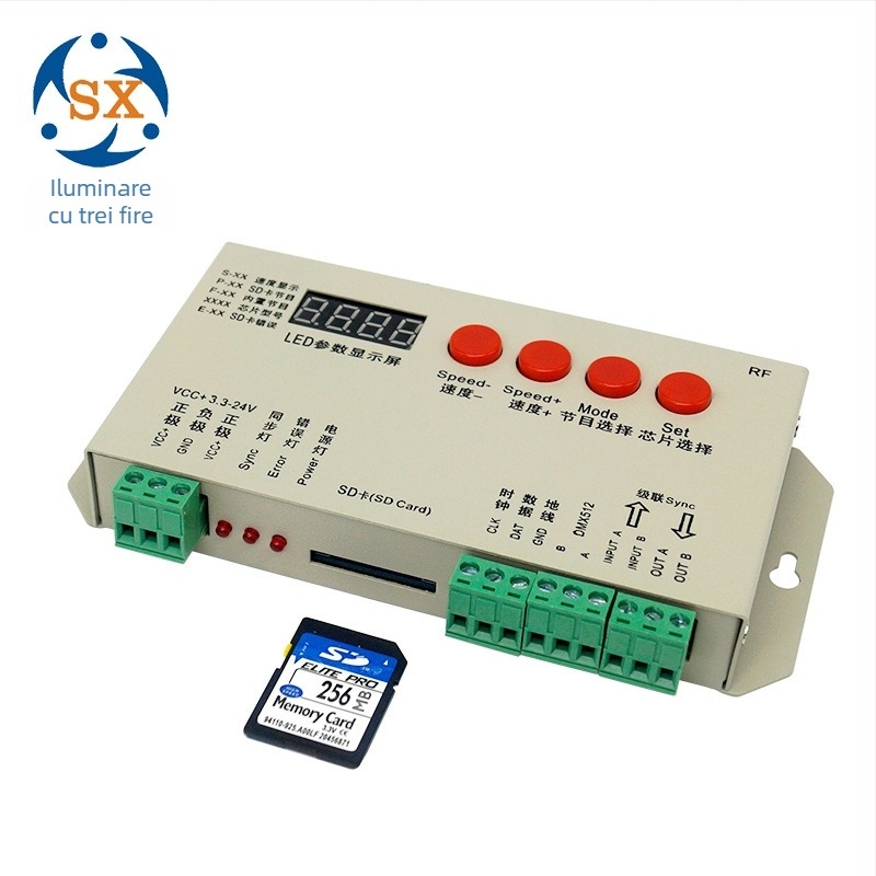 K-1000S controler RGB LED programabil pentru benzi LED de joasă tensiune, intrare 5-24V, reglaj luminozitate, anod comun, semnal TTL, IP33