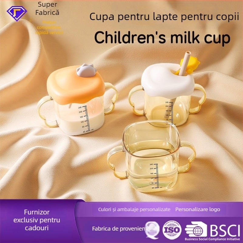Ceașcă PPSU pentru lapte a bebelușilor, cu scară de măsurare și mâner, cu pai