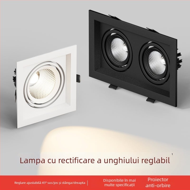 Corp LED încastrat, dreptunghiular, cu grilă LED, downlight cu două capete, carcasă din aluminiu, 220V, CRI ≥95, control non-smart