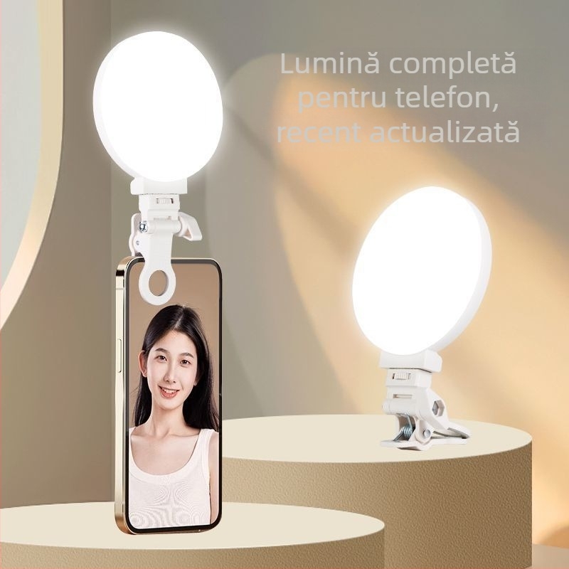 Lumină de selfie pentru telefon — clip-on portabil, 3 temperaturi de culoare, 3V/800mAh, model Sd-sjbgd-f01