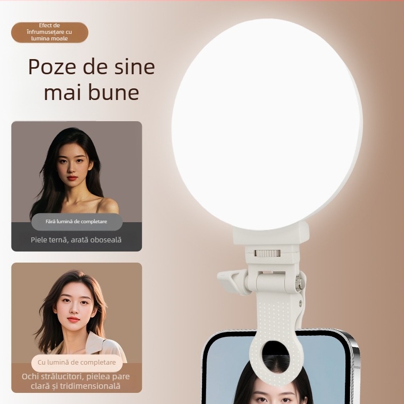 Lumină de selfie pentru telefon — clip-on portabil, 3 temperaturi de culoare, 3V/800mAh, model Sd-sjbgd-f01