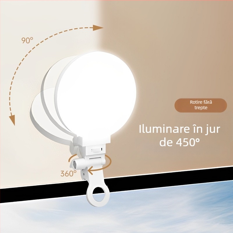 Lumină de selfie pentru telefon — clip-on portabil, 3 temperaturi de culoare, 3V/800mAh, model Sd-sjbgd-f01