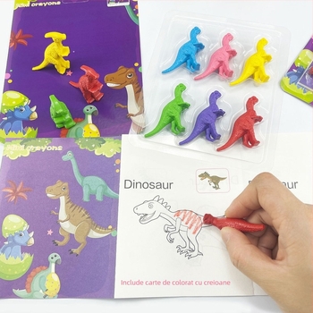 Set de colorat cu forme din plastic, creioane cerate — model XH-040, creion circular, seria Styling Crayon, corp din hârtie