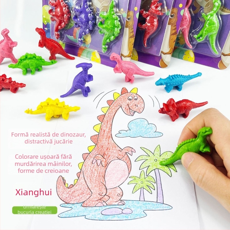 Set de colorat cu forme din plastic, creioane cerate — model XH-040, creion circular, seria Styling Crayon, corp din hârtie