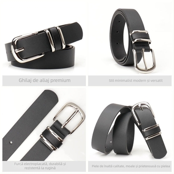 Curea dama cu imprimeu leopard, cu inel dublu, piele ecologică, cataramă din aliaj, închidere cu pin, finisaj electroplating, stil urban commuter