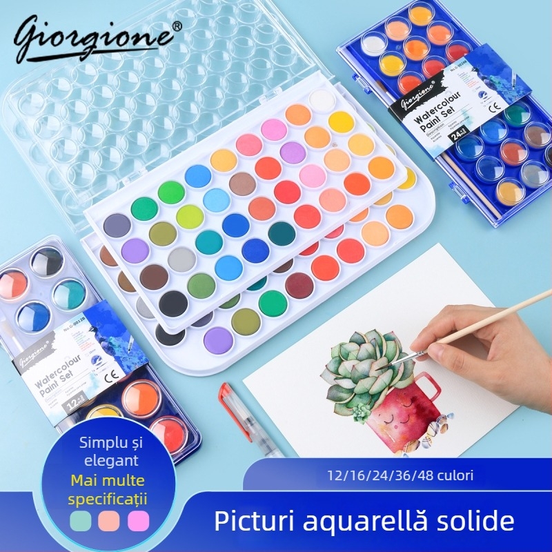 Giorgione set de acuarele solide, tablete pudră, în cutie, 12–48 culori, pentru pictură cu acuarelă.