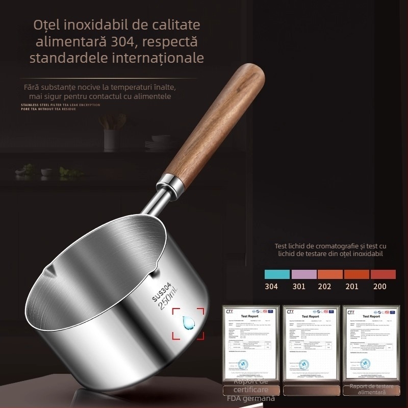 Tigaie pentru ulei din oțel inoxidabil 304, fund plat, neacoperită, adâncime de 3,5 cm, pentru încălzire ulei și asezonare