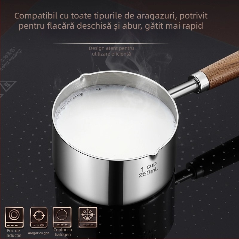 Tigaie pentru ulei din oțel inoxidabil 304, fund plat, neacoperită, adâncime de 3,5 cm, pentru încălzire ulei și asezonare