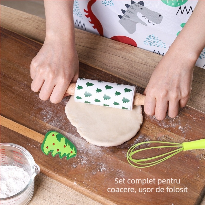 Set de cofetărie pentru acasă: rulou pentru aluat, spatulă din silicon și tel pentru ouă; material silicon; formă neregulată; pentru coacere