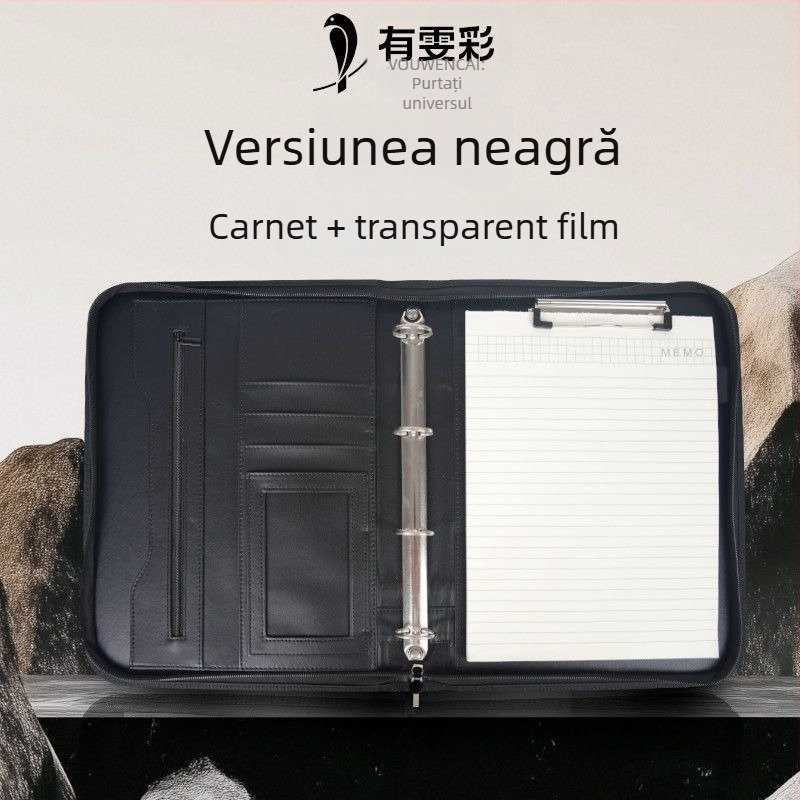 Mapă de piele A4 cu fermoar și clip unic puternic, Model: A4 Folder, Grosime plăcă 1,5 cm, Lățime spate 1,5 cm