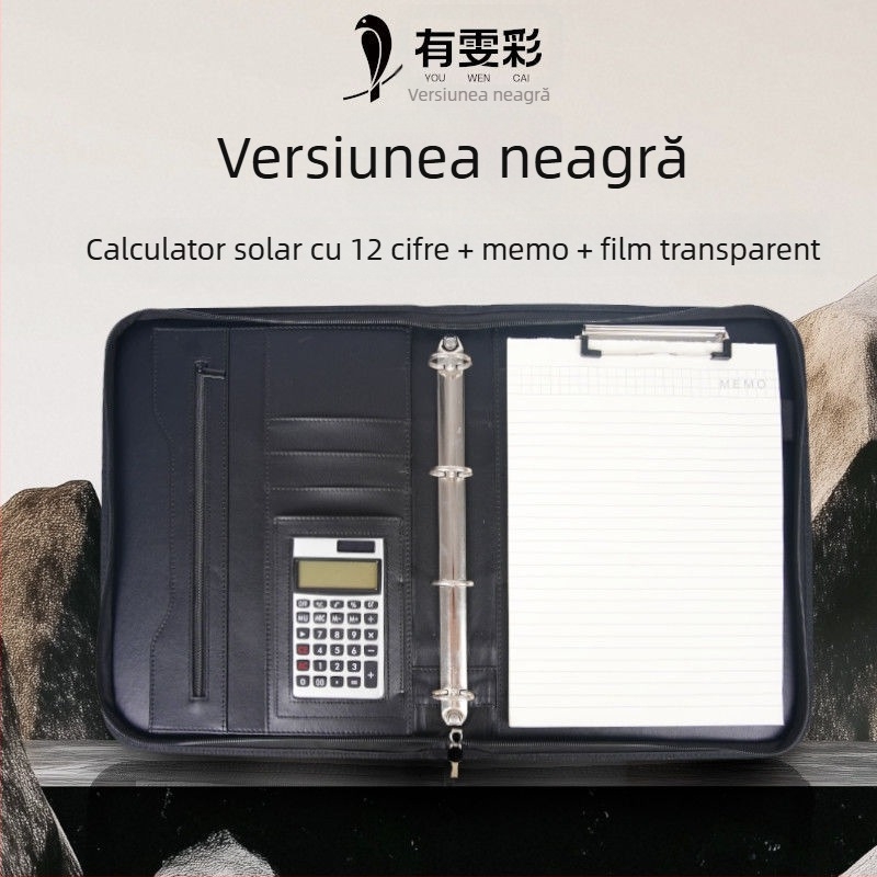 Mapă de piele A4 cu fermoar și clip unic puternic, Model: A4 Folder, Grosime plăcă 1,5 cm, Lățime spate 1,5 cm