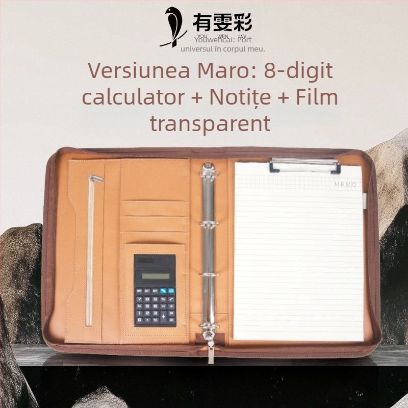 Mapă de piele A4 cu fermoar și clip unic puternic, Model: A4 Folder, Grosime plăcă 1,5 cm, Lățime spate 1,5 cm