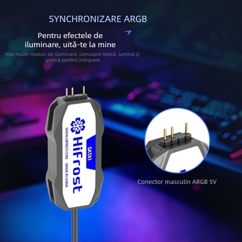Hifrost SATA1 ARGB Controller, cablu adaptor 5V3-pin către SATA pentru PC — hub mini de sincronizare a iluminării ARGB, 50 cm, cupru+ABS