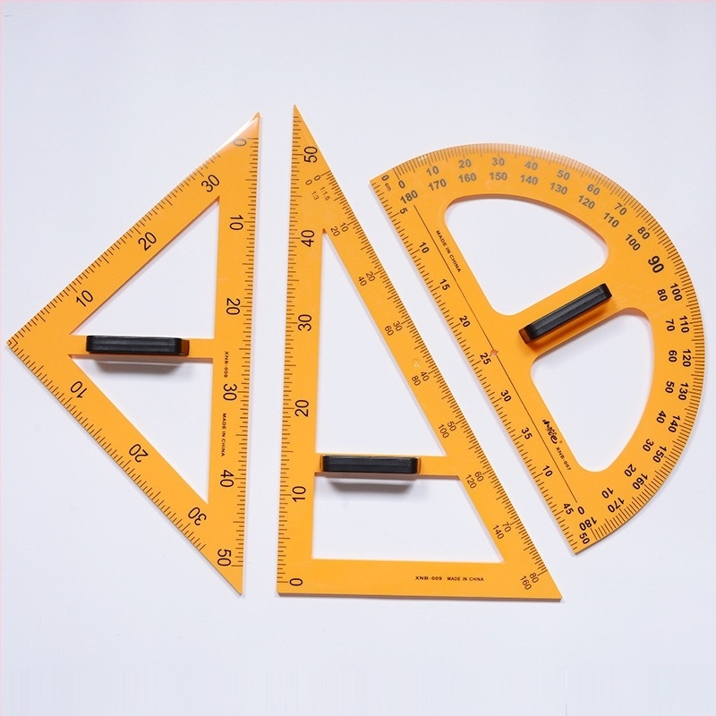 Set didactic de măsurare (10) – Set de instrumente din plastic, 5 piese cu riglă, compas și triunghi, Huicai