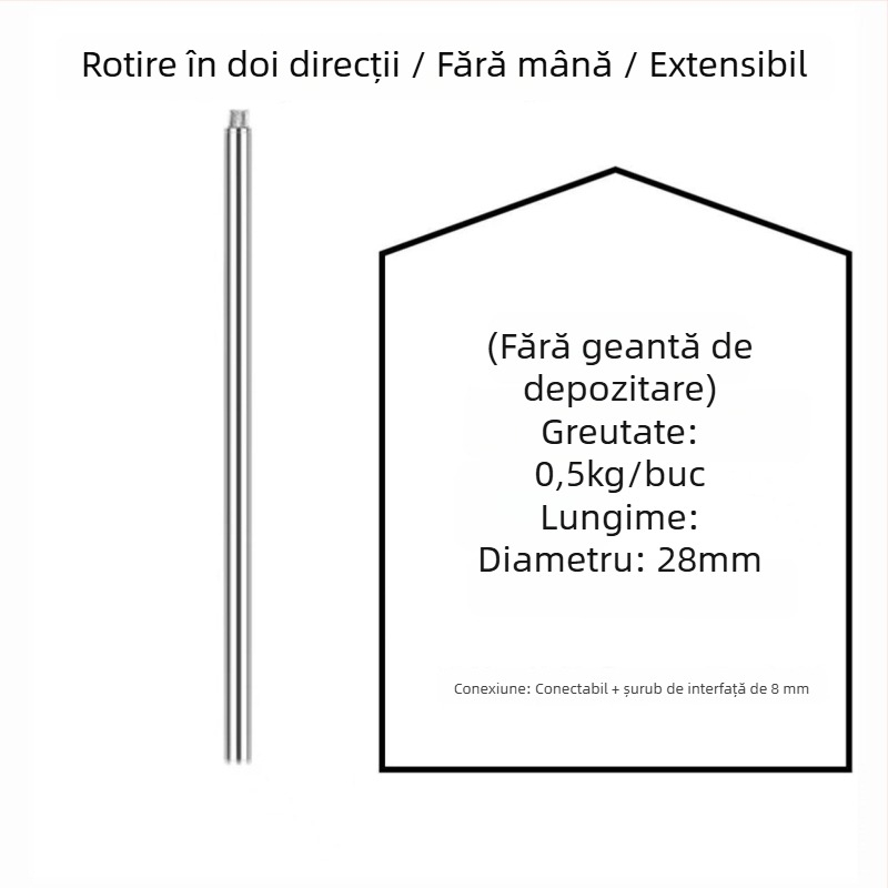 Tijă de plasă pentru pescuit din oțel inoxidabil, 500 g, monobloc, neextensibil