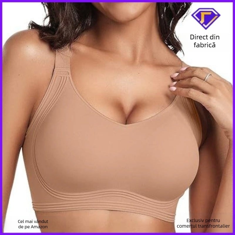 Sutien fără armături, pentru plus size, confort zilnic; material nailon; cupă 3/4 cu burete; închidere spate cu trei rânduri de cârlige