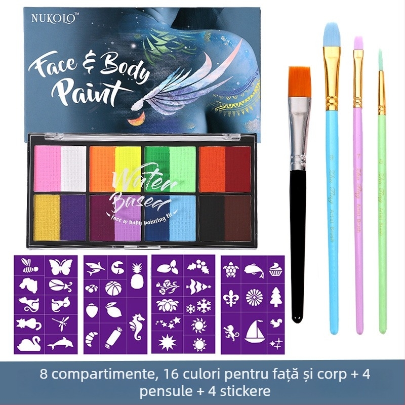 Xu Peng Set Pigmenți pentru Față și Corp pe Bază de Apă, Cutie cu 8 Compartimente (Brand: Xu Peng; Material: pe bază de apă; Utilizare: pictură cu acuarele; Ambalaj: cutie cu 8 compartimente)