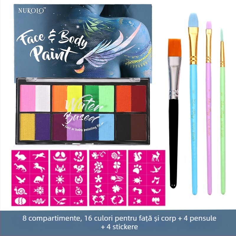 Xu Peng Set Pigmenți pentru Față și Corp pe Bază de Apă, Cutie cu 8 Compartimente (Brand: Xu Peng; Material: pe bază de apă; Utilizare: pictură cu acuarele; Ambalaj: cutie cu 8 compartimente)