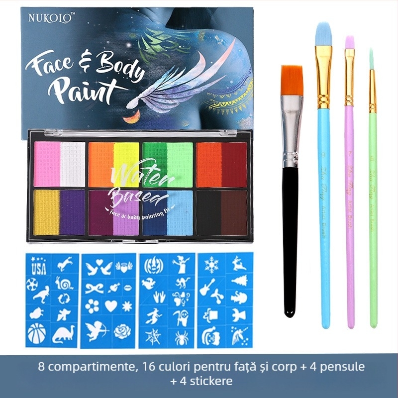 Xu Peng Set Pigmenți pentru Față și Corp pe Bază de Apă, Cutie cu 8 Compartimente (Brand: Xu Peng; Material: pe bază de apă; Utilizare: pictură cu acuarele; Ambalaj: cutie cu 8 compartimente)
