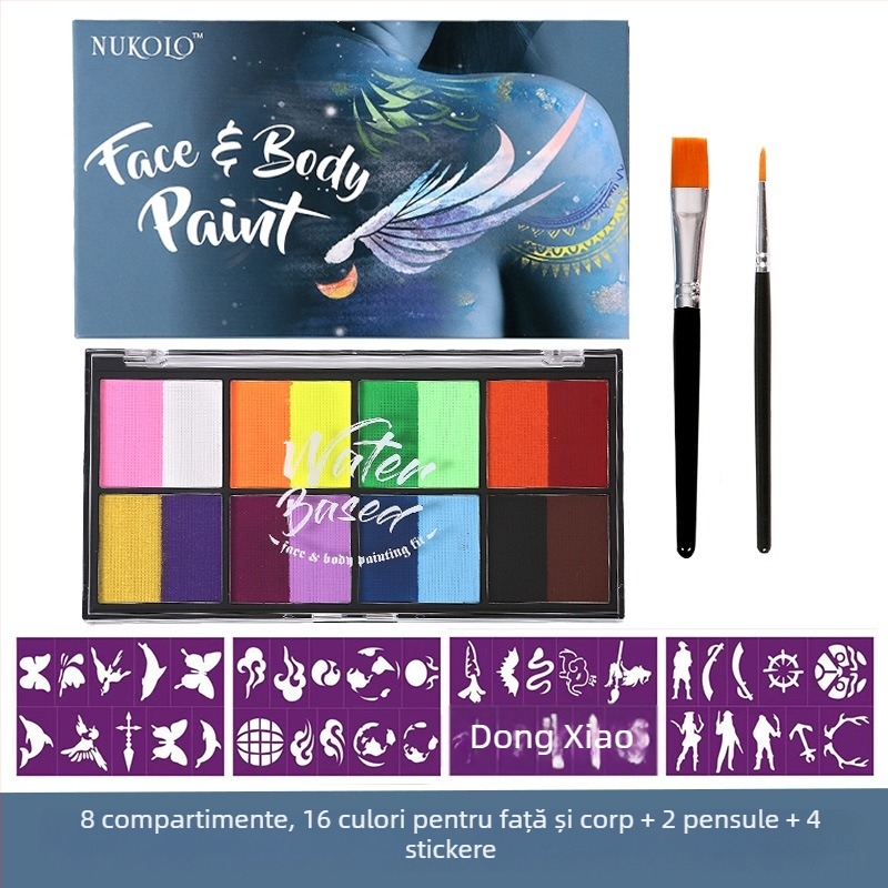 Xu Peng Set Pigmenți pentru Față și Corp pe Bază de Apă, Cutie cu 8 Compartimente (Brand: Xu Peng; Material: pe bază de apă; Utilizare: pictură cu acuarele; Ambalaj: cutie cu 8 compartimente)