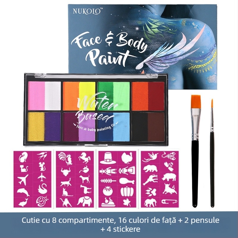 Xu Peng Set Pigmenți pentru Față și Corp pe Bază de Apă, Cutie cu 8 Compartimente (Brand: Xu Peng; Material: pe bază de apă; Utilizare: pictură cu acuarele; Ambalaj: cutie cu 8 compartimente)