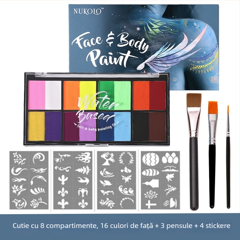 Xu Peng Set Pigmenți pentru Față și Corp pe Bază de Apă, Cutie cu 8 Compartimente (Brand: Xu Peng; Material: pe bază de apă; Utilizare: pictură cu acuarele; Ambalaj: cutie cu 8 compartimente)