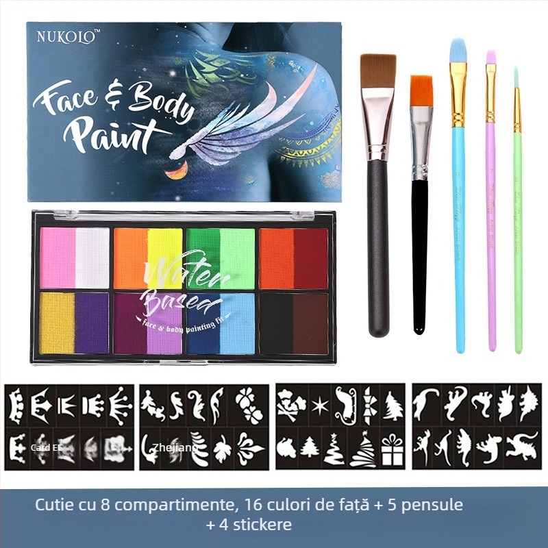 Xu Peng Set Pigmenți pentru Față și Corp pe Bază de Apă, Cutie cu 8 Compartimente (Brand: Xu Peng; Material: pe bază de apă; Utilizare: pictură cu acuarele; Ambalaj: cutie cu 8 compartimente)