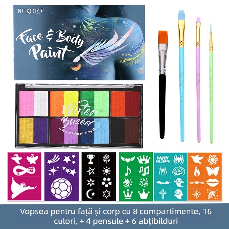 Xu Peng Set Pigmenți pentru Față și Corp pe Bază de Apă, Cutie cu 8 Compartimente (Brand: Xu Peng; Material: pe bază de apă; Utilizare: pictură cu acuarele; Ambalaj: cutie cu 8 compartimente)