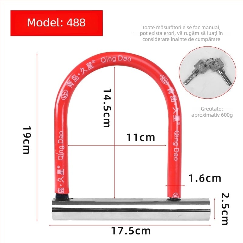 Lacăt în formă de U Jiuxing pentru vehicule electrice, motociclete și biciclete – oțel aliat, modele X18, 388, 8362; greutate 1,6 kg; stil modern minimalist