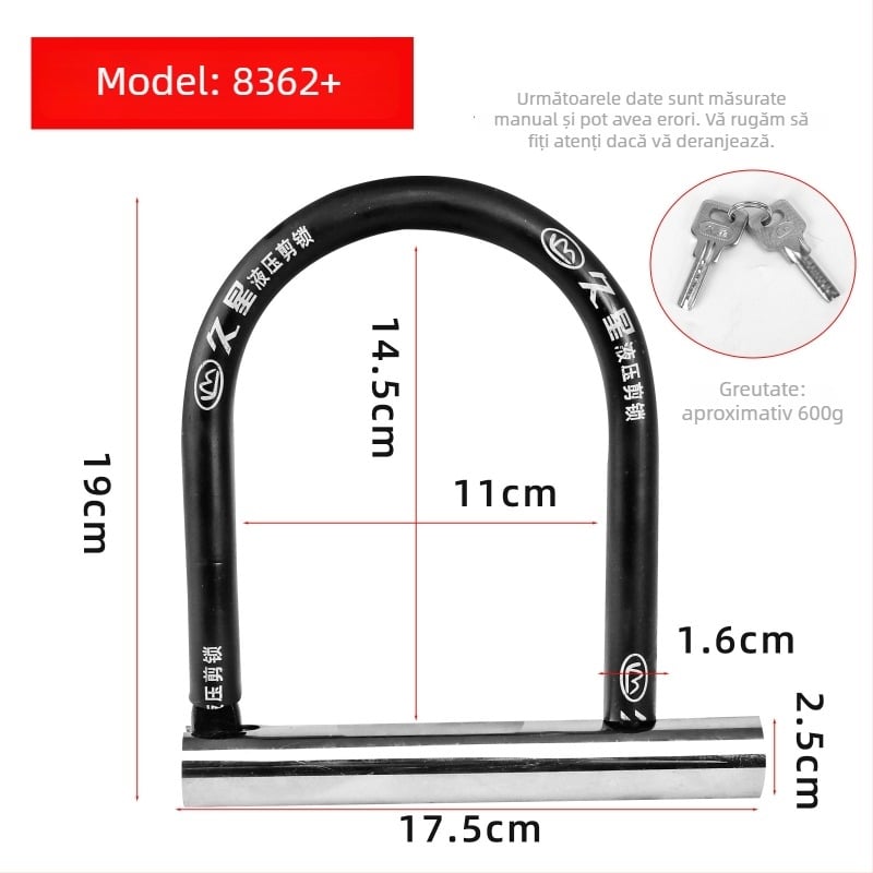 Lacăt în formă de U Jiuxing pentru vehicule electrice, motociclete și biciclete – oțel aliat, modele X18, 388, 8362; greutate 1,6 kg; stil modern minimalist