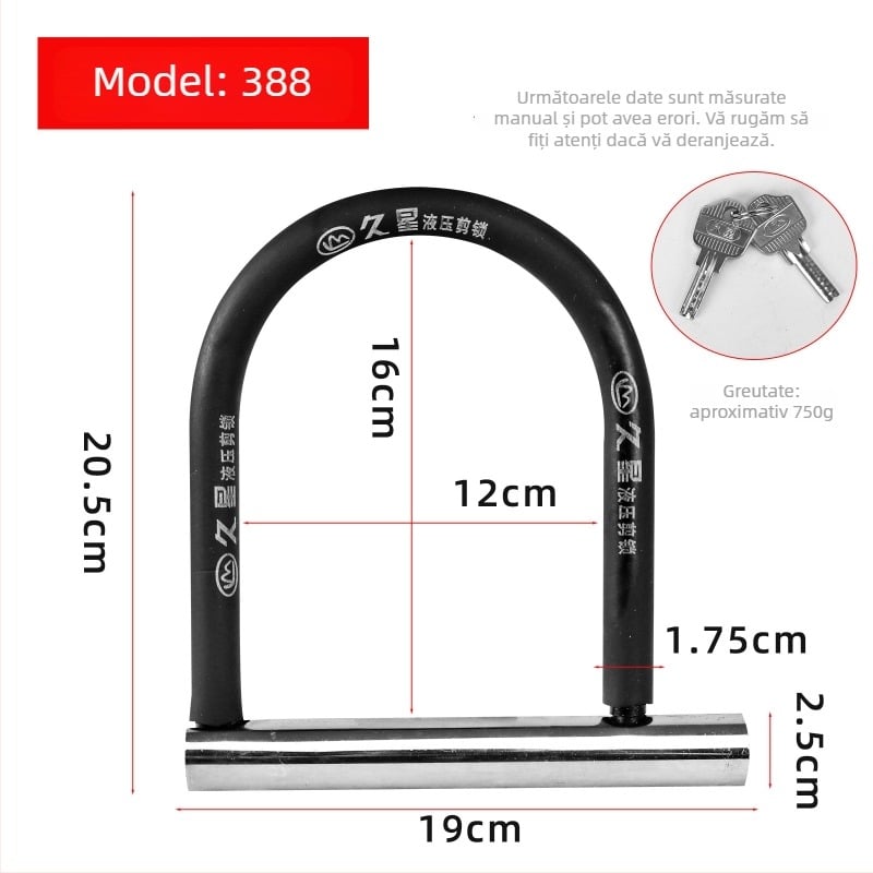 Lacăt în formă de U Jiuxing pentru vehicule electrice, motociclete și biciclete – oțel aliat, modele X18, 388, 8362; greutate 1,6 kg; stil modern minimalist