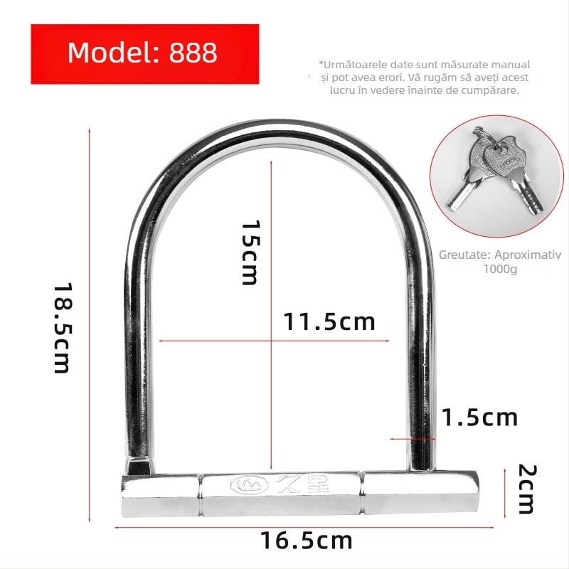 Lacăt în formă de U Jiuxing pentru vehicule electrice, motociclete și biciclete – oțel aliat, modele X18, 388, 8362; greutate 1,6 kg; stil modern minimalist