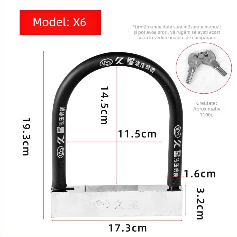 Lacăt în formă de U Jiuxing pentru vehicule electrice, motociclete și biciclete – oțel aliat, modele X18, 388, 8362; greutate 1,6 kg; stil modern minimalist