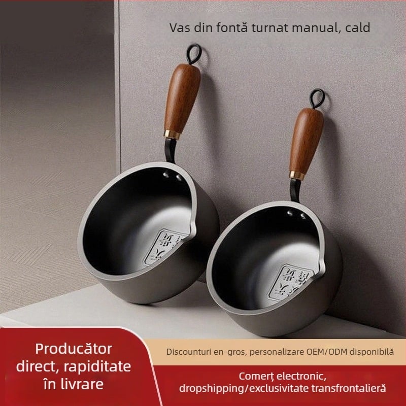 Tigaie pentru omletă din fier fin, stil chinezesc, cu fund plat unic, 780 g, potrivit pentru plită universală