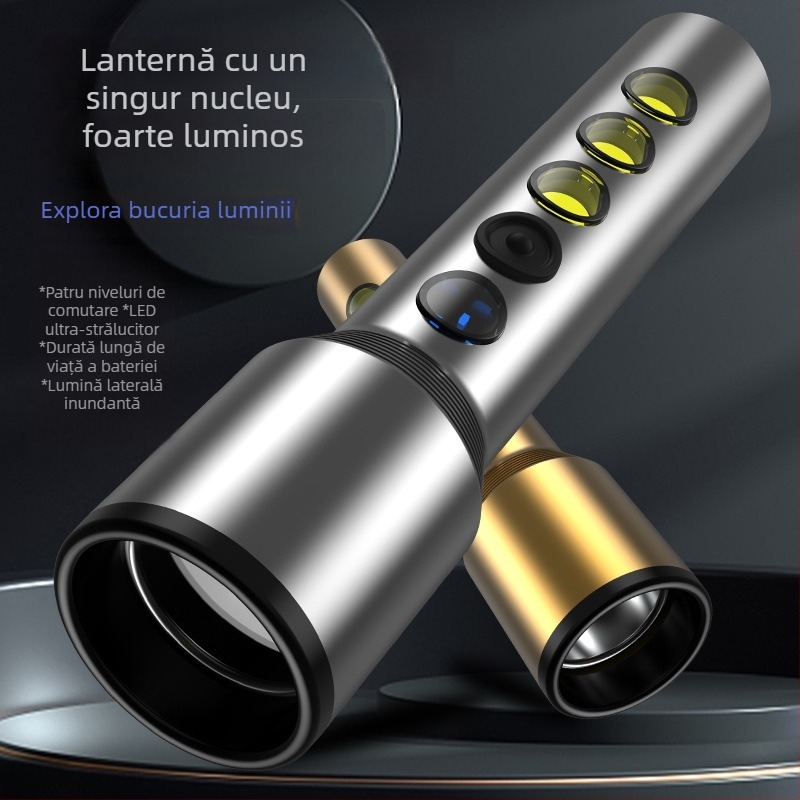 Jiadi lanternă LED din aliaj de aluminiu, reîncărcabilă, rază până la 200 m, protecție la supratensiune, rezistentă la explozii, autonomie baterie 30 h, 3.7V