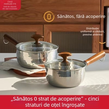 Oală pentru lapte, antiaderentă, oțel inoxidabil 316, stil japonez Yukihira, cu fund unic, compatibilă cu toate plitele