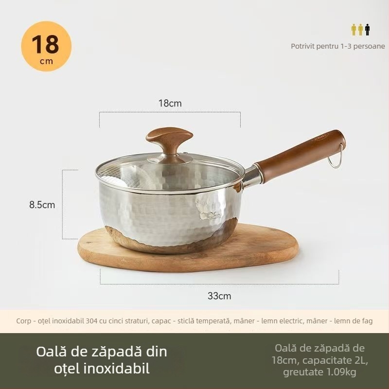 Oală pentru lapte, antiaderentă, oțel inoxidabil 316, stil japonez Yukihira, cu fund unic, compatibilă cu toate plitele