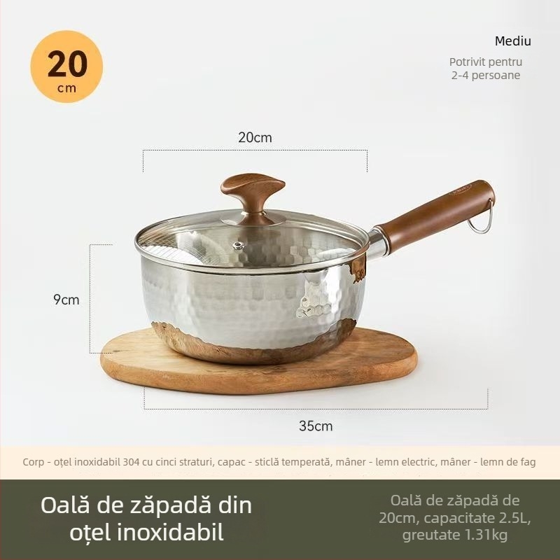 Oală pentru lapte, antiaderentă, oțel inoxidabil 316, stil japonez Yukihira, cu fund unic, compatibilă cu toate plitele