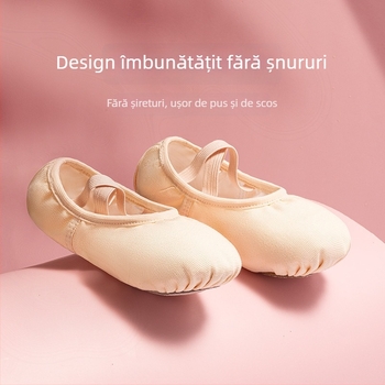 Pantofi de dans pentru copii - partea superioară din pânză, talpă din piele de vițel, respirabili, ușori, pentru balet și dans modern