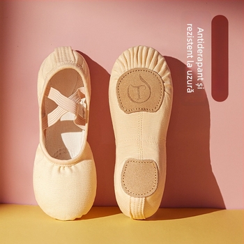 Pantofi de dans pentru copii - partea superioară din pânză, talpă din piele de vițel, respirabili, ușori, pentru balet și dans modern