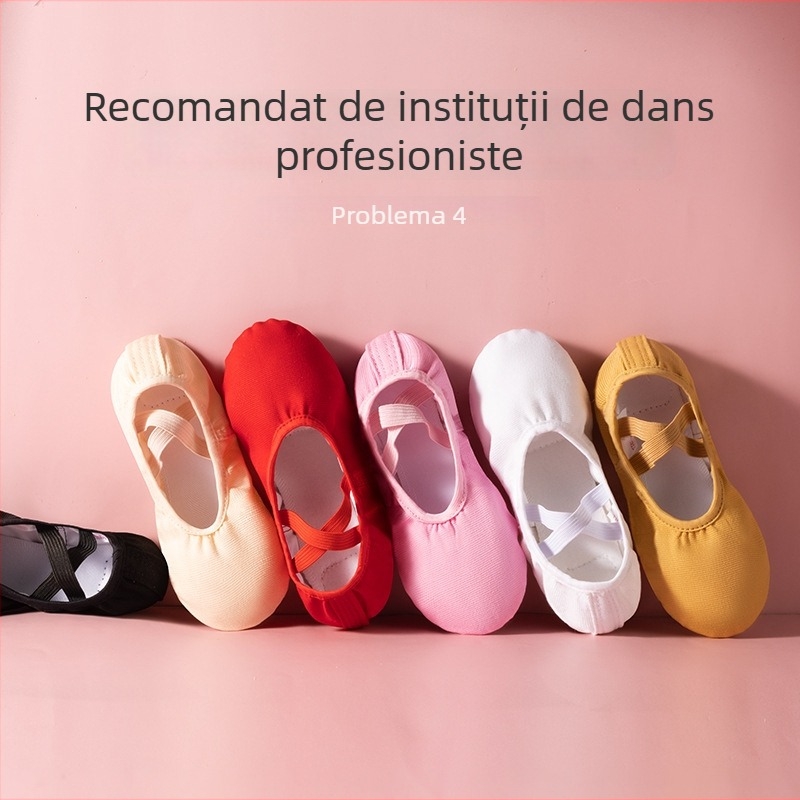 Pantofi de dans pentru copii - partea superioară din pânză, talpă din piele de vițel, respirabili, ușori, pentru balet și dans modern