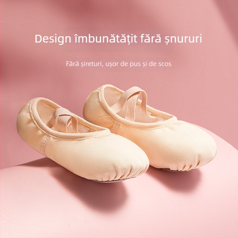 Pantofi de dans pentru copii - partea superioară din pânză, talpă din piele de vițel, respirabili, ușori, pentru balet și dans modern